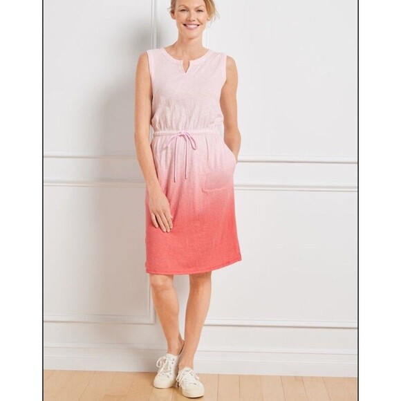 Talbots Super soft Slub Drawstring Waist Dress Dip Dye Pink Size XL Pockets 248 - Picture 1 of 9